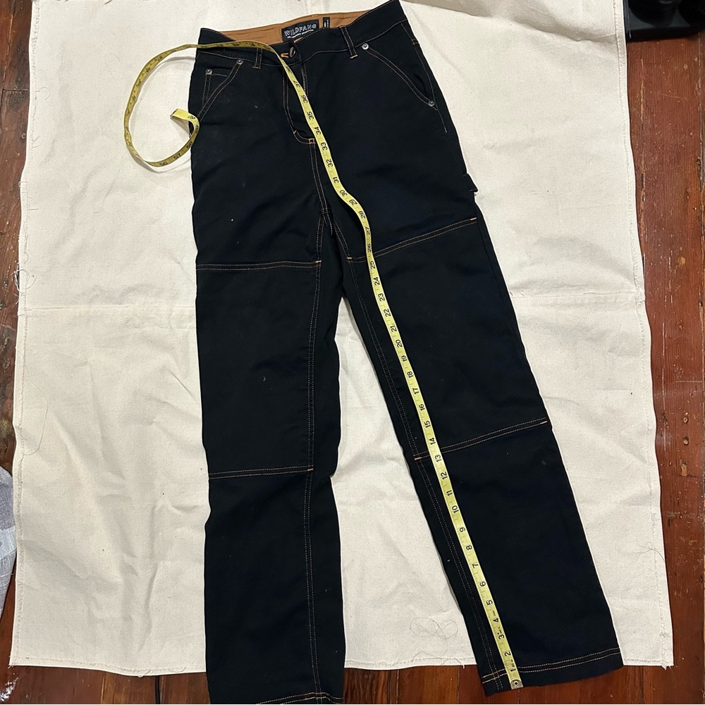 Wolfgang Black essential denim cargo pants with orange stitching detail